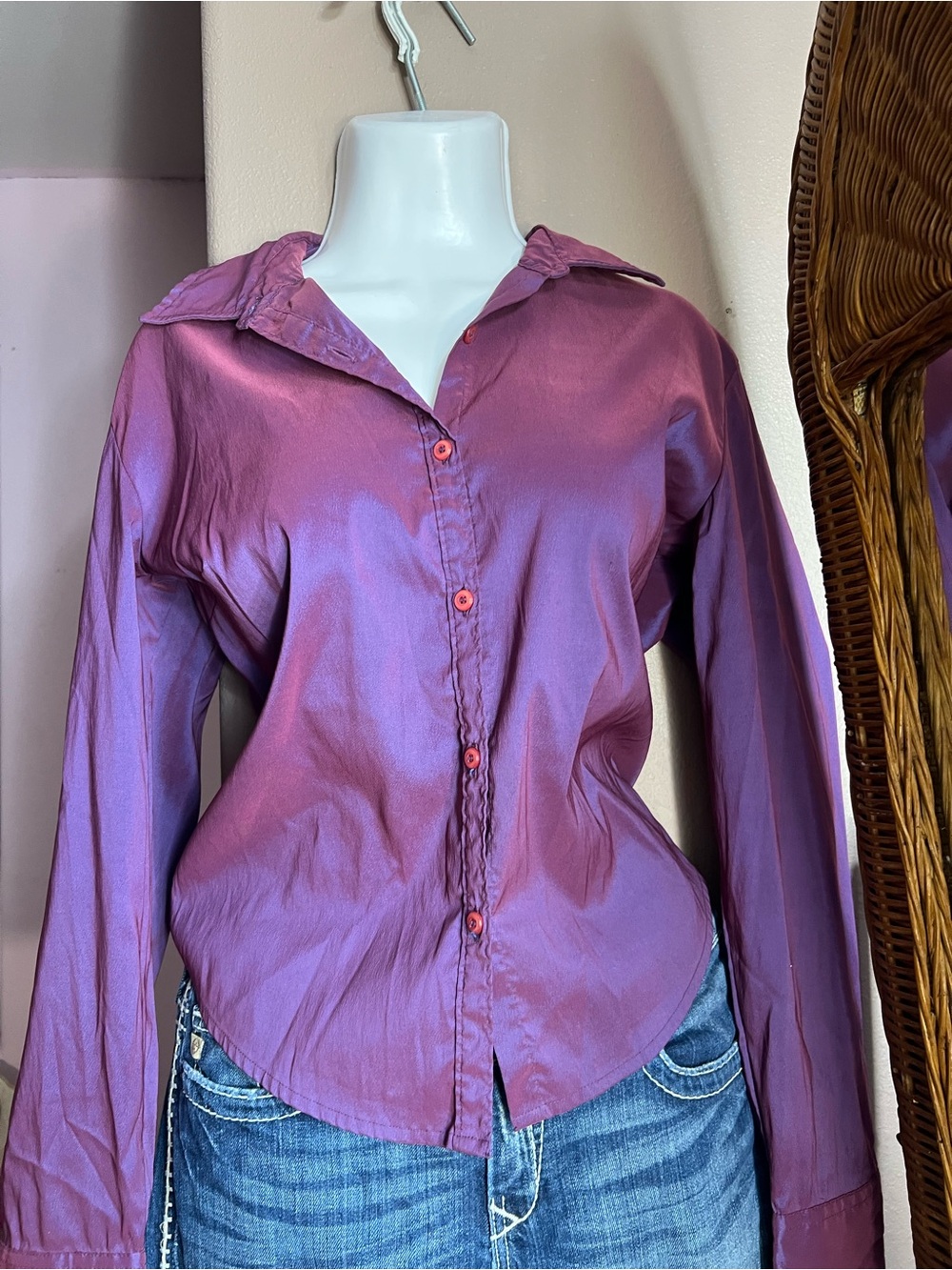 At Last Iridescent Purple Button-Down Blouse